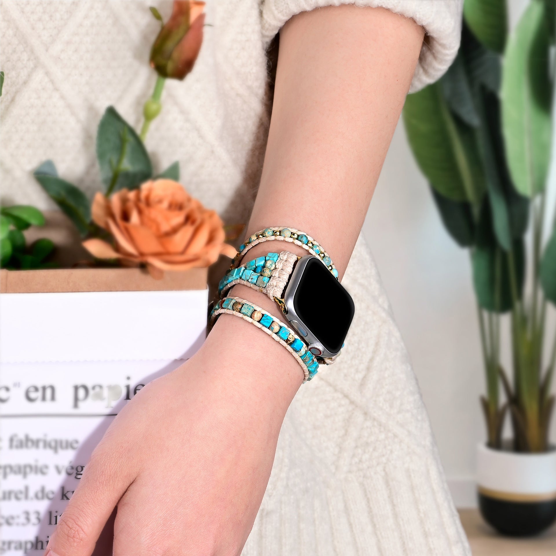 Bracelet de montre connectée, Apple Watch, en pierre de l'empereur, pour femme, modèle Lyria - La Boutique du Bracelet