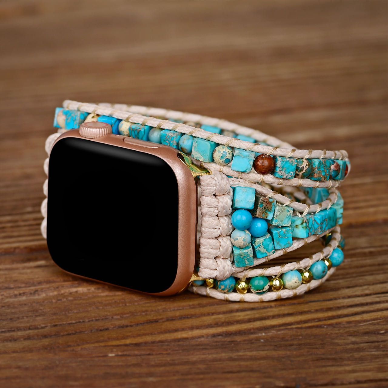 Bracelet de montre connectée, Apple Watch, en pierre de l'empereur, pour femme, modèle Lyria - La Boutique du Bracelet