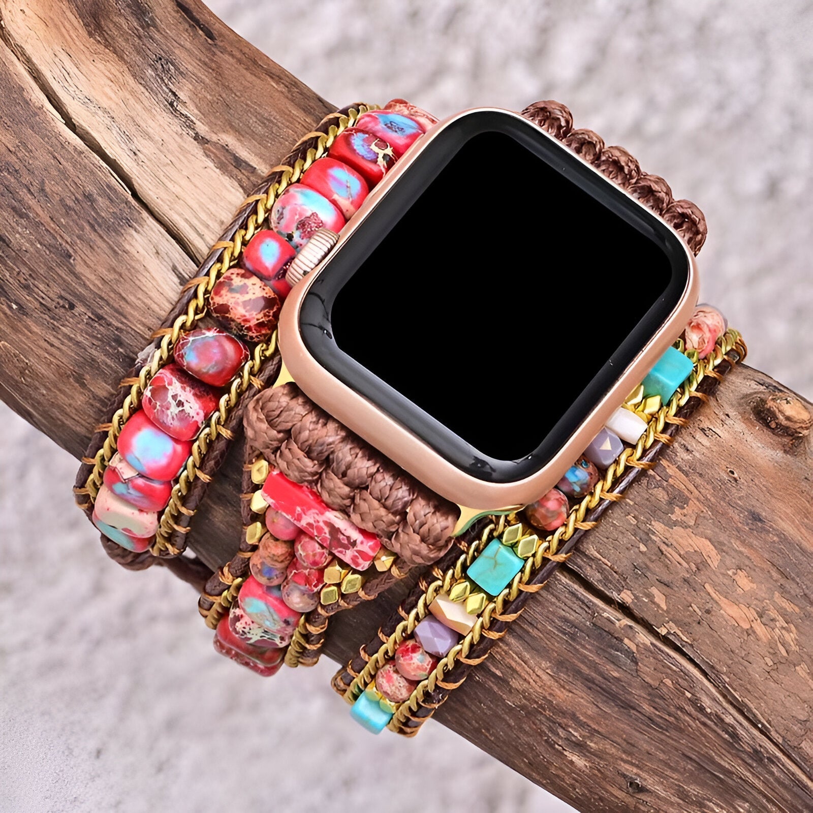 Bracelet de montre connectée, Apple Watch, en pierre naturelles, pour femme, modèle Dria - La Boutique du Bracelet