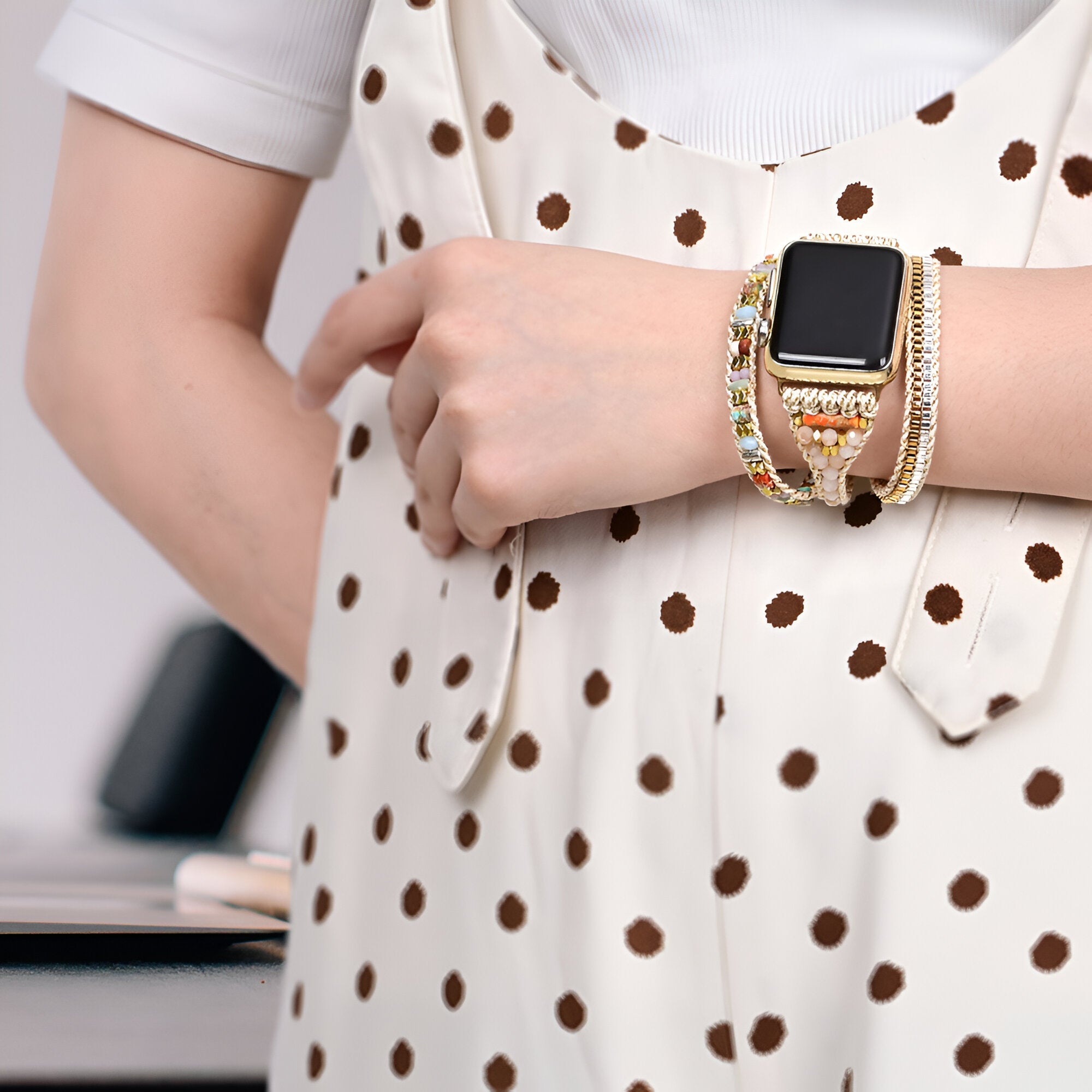 Bracelet de montre connectée, Apple Watch, en pierres de cristal, pour femme, modèle Aelora - La Boutique du Bracelet