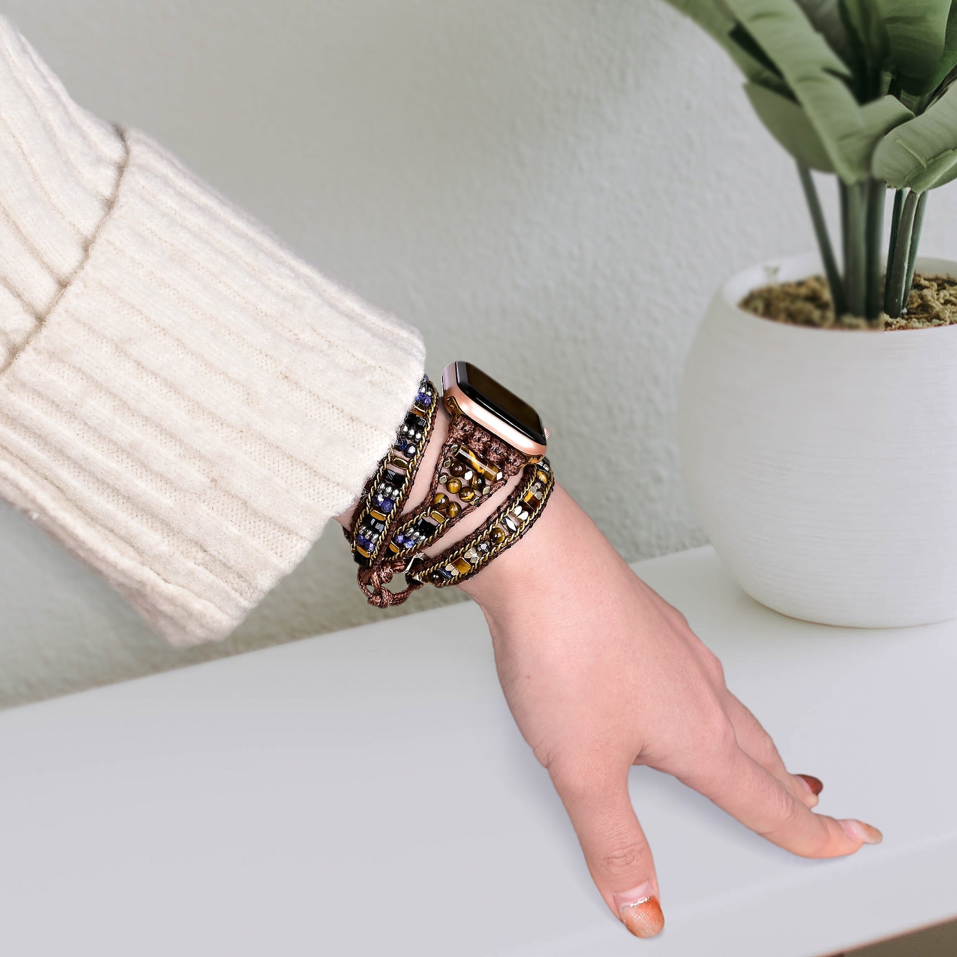 Bracelet de montre connectée, Apple Watch, en pierres de cristal, pour femme, modèle Izar - La Boutique du Bracelet