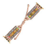 Bracelet Apple Watch femme en pierres de jaspe multicolores avec lien ajustable et attaches dorées.