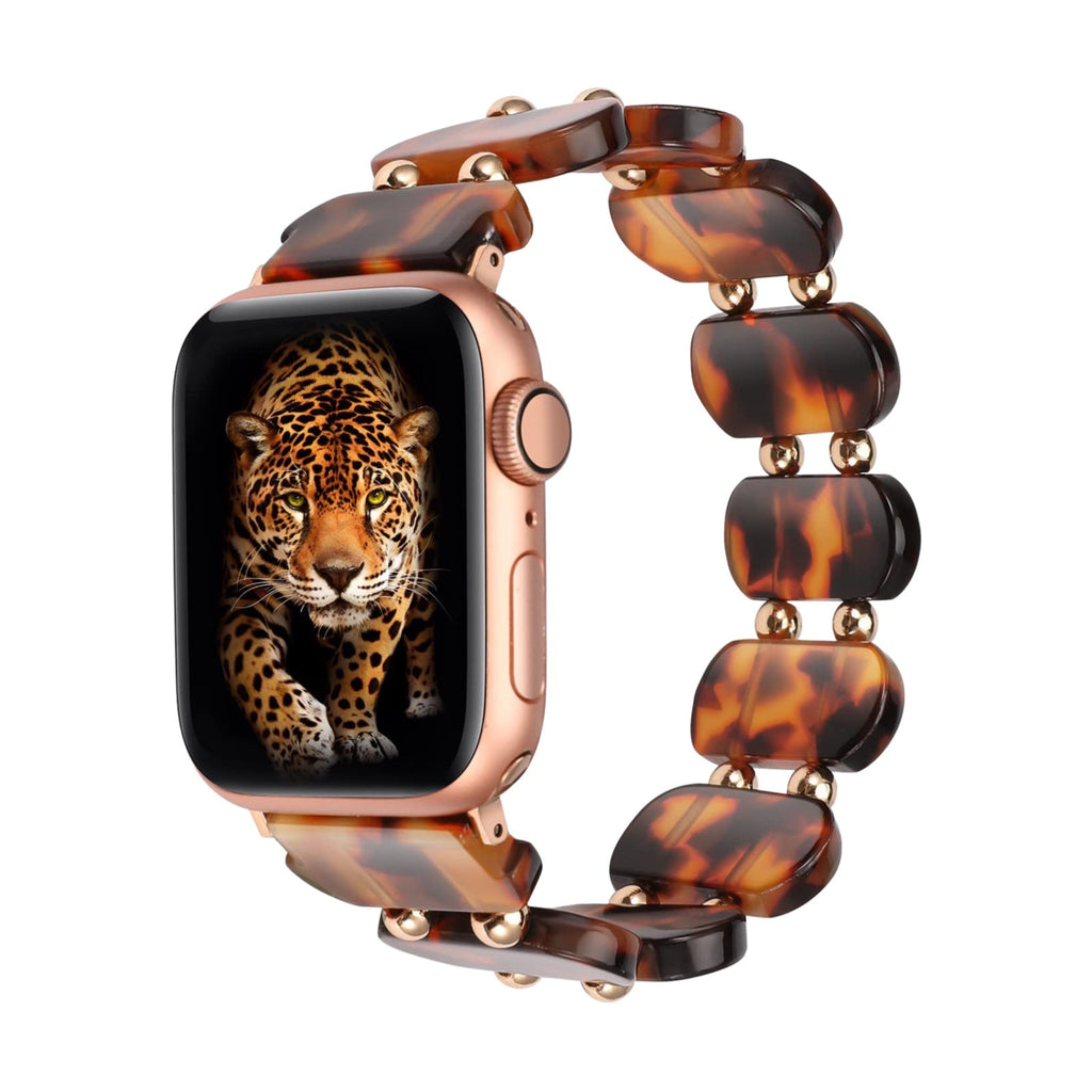 Bracelet Apple Watch en résine effet écaille de tortue marron style sauvage pour femme.