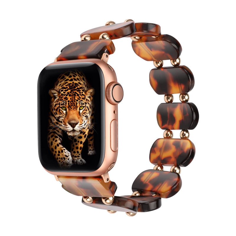 Bracelet Apple Watch en résine effet écaille de tortue marron style sauvage pour femme.