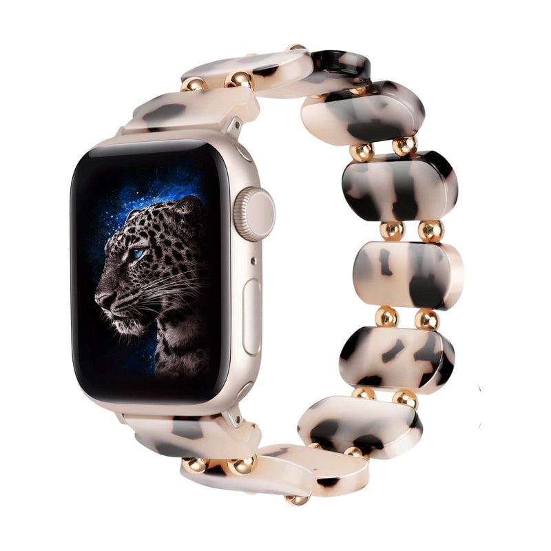 Bracelet Apple Watch en résine blanche et noire à motifs tachetés pour femme, style sauvage.