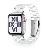 Bracelet Apple Watch en résine transparente pour femme, modèle Mirai, élégant et moderne.