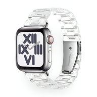 Bracelet Apple Watch en résine transparente pour femme, modèle Mirai, élégant et moderne.