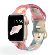 Bracelet Apple Watch silicone femme motif abstrait rose orange et vert pour 38-42 mm.