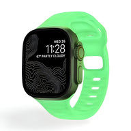 Bracelet Apple Watch silicone vert phosphorescent pour homme modèle Kelan, taille ajustable.