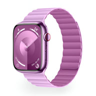 Bracelet Apple Watch en silicone lilas style sport, modèle Bryn, taille ajustable 38-42 mm.