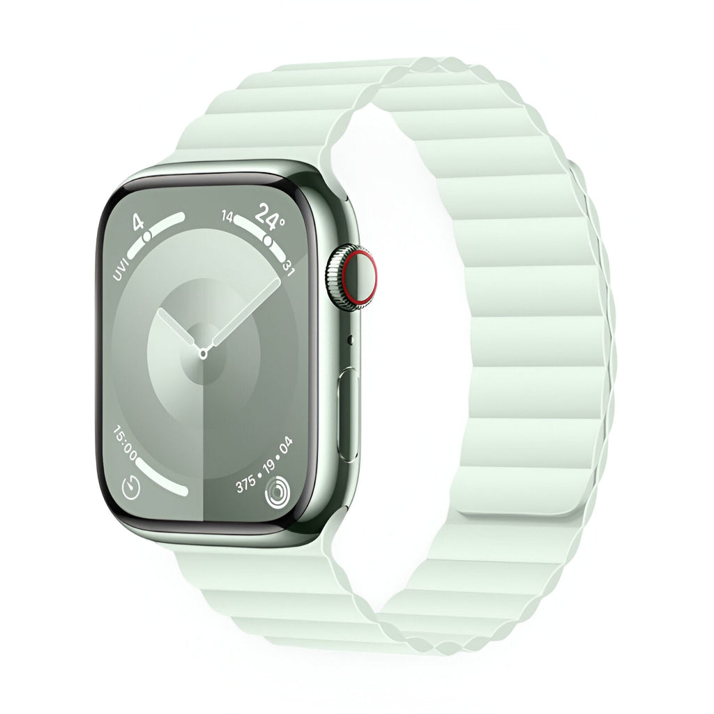 Bracelet Apple Watch silicone vert menthe pour sport, modèle Bryn, taille 38-42 mm.