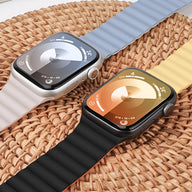 Bracelets Apple Watch silicone noir et gris clair avec aspérités, design sport mixte.