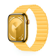 Bracelet Apple Watch en silicone jaune souple, style sport, modèle Bryn, taille 38-42 mm.