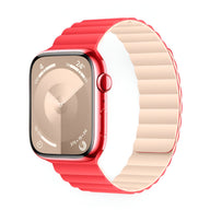 Bracelet Silicone Rouge et Beige pour Apple Watch, style sport, modèle Bryn, taille 38-42 mm.