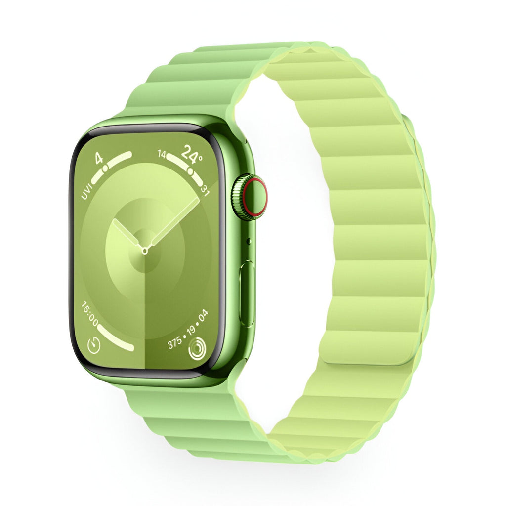 Bracelet Apple Watch silicone vert menthe, style sport avec boucle flexible, modèle Bryn.