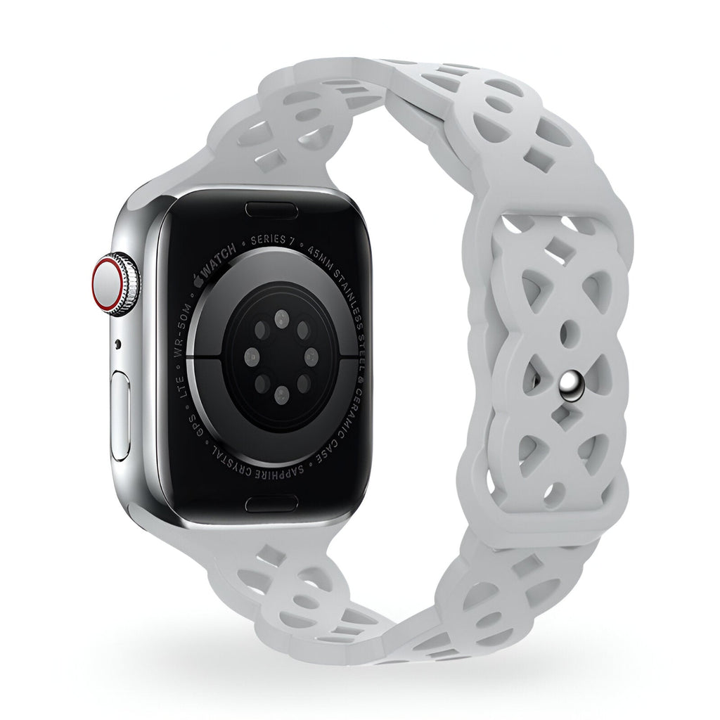 Bracelet Apple Watch en silicone blanc à motif ajouré entrelacé, style mixte Astra.