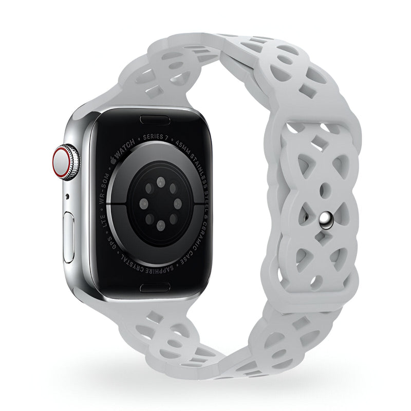Bracelet Apple Watch en silicone blanc à motif ajouré entrelacé, style mixte Astra.
