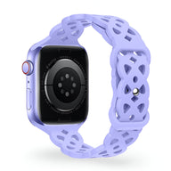 Bracelet Apple Watch silicone lilas modèle Astra avec design entrelacé ajouré.
