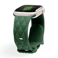 Bracelet Apple Watch en silicone vert foncé avec texture losanges perforés, modèle Caliope.