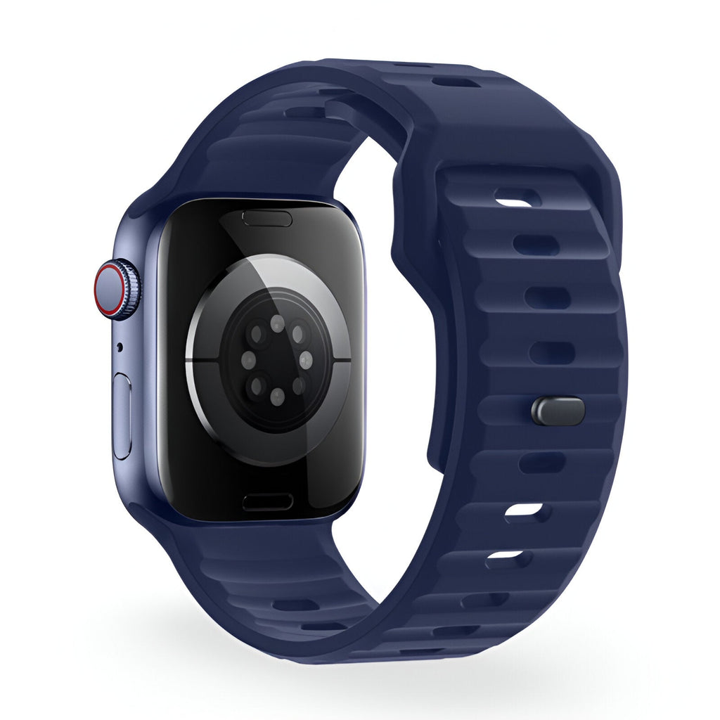 Bracelet Apple Watch silicone bleu marine texturé, modèle Kylix, taille 43-49 mm, mixte.