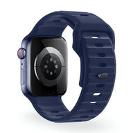 Bracelet Apple Watch silicone bleu marine texturé, modèle Kylix, taille 43-49 mm, mixte.