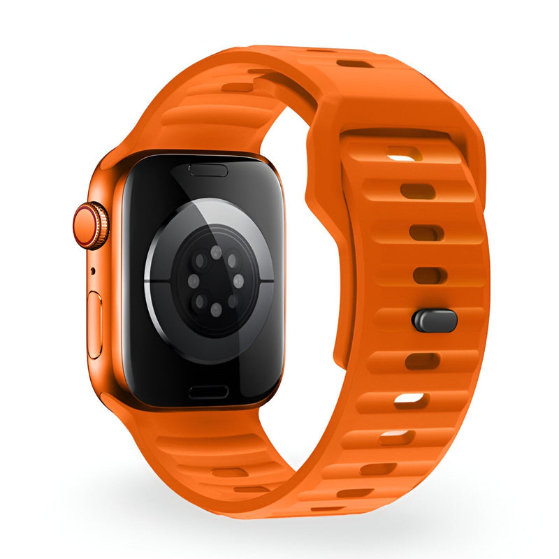 Bracelet Apple Watch silicone orange modèle Kylix, fermeture ajustable, style sport.