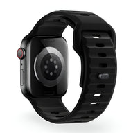 Bracelet Apple Watch Kylix en silicone noir pour 38 à 42 mm, design ajustable et sécurisé.