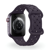 Bracelet en silicone noir pour Apple Watch avec tressage élégant, modèle Quorra.