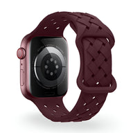 Bracelet Apple Watch en silicone bordeaux tressé, pour modèles 38 à 42 mm.
