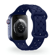 Bracelet Apple Watch en silicone bleu tressé modèle Quorra compatible 38 à 42 mm.