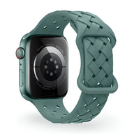 Bracelet Apple Watch en silicone vert foncé tressé, modèle Quorra, taille 38-42 mm.