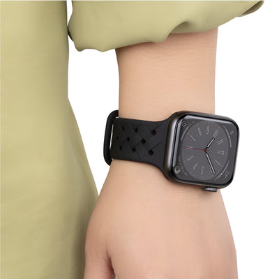 Bracelet Apple Watch silicone noir perforé modèle Quorra, taille 38-42 mm, mixte.
