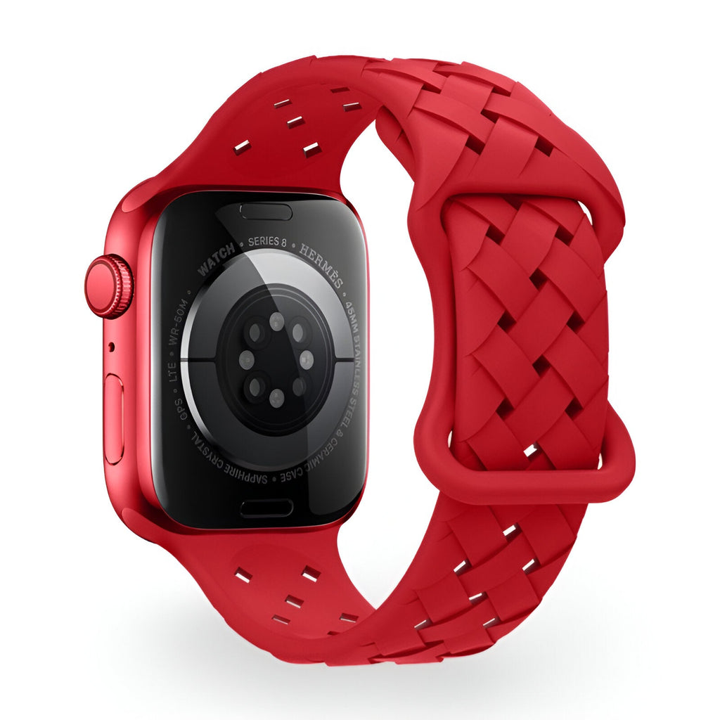 Bracelet tressé en silicone rouge vif pour Apple Watch, style Quorra.