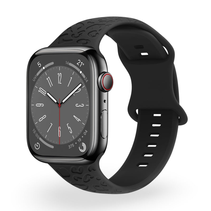 Bracelet Apple Watch Soria en silicone noir avec motif de bulles, taille 38-42 mm.