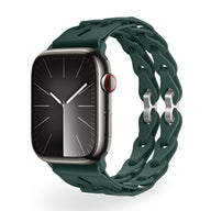 Bracelet Apple Watch en silicone vert foncé à maillons souples, mixte, modèle Vexa.