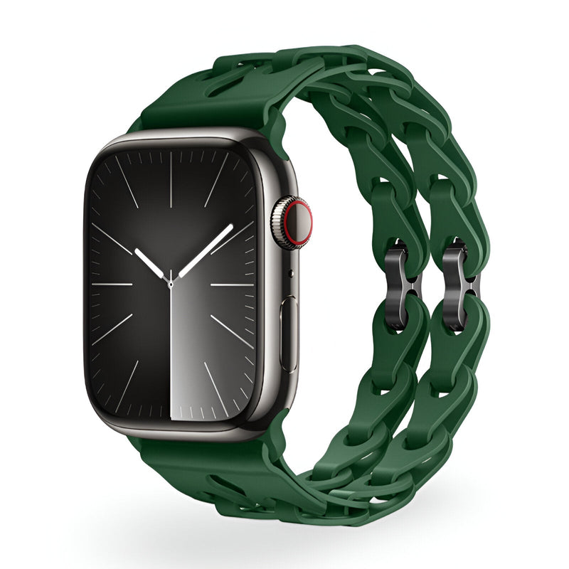 Bracelet Apple Watch en silicone vert foncé à double boucle pour modèle Vexa.