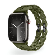 Bracelet Apple Watch en silicone vert olive double boucle au design nervuré, mixte, modèle Vexa.