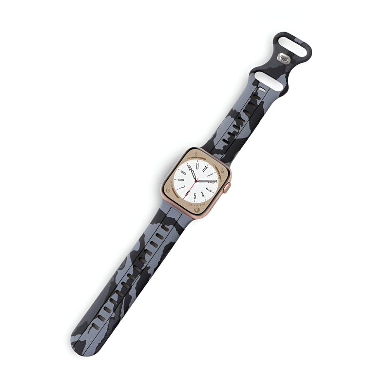 Bracelet en silicone motif camouflage gris foncé pour Apple Watch de 38 à 42 mm.