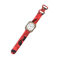 Bracelet Apple Watch en silicone rouge motif camouflage noir, style mixte, modèle Alar, taille 38-42 mm.