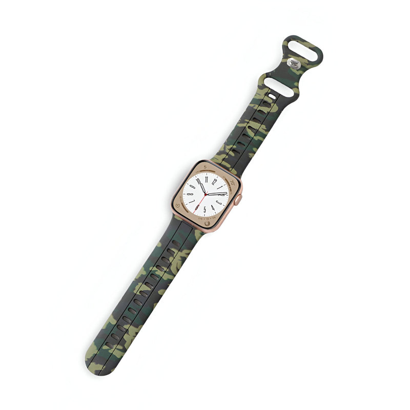 Bracelet Apple Watch en silicone vert camouflage, style mixte, modèle Alar, taille 38-42 mm.