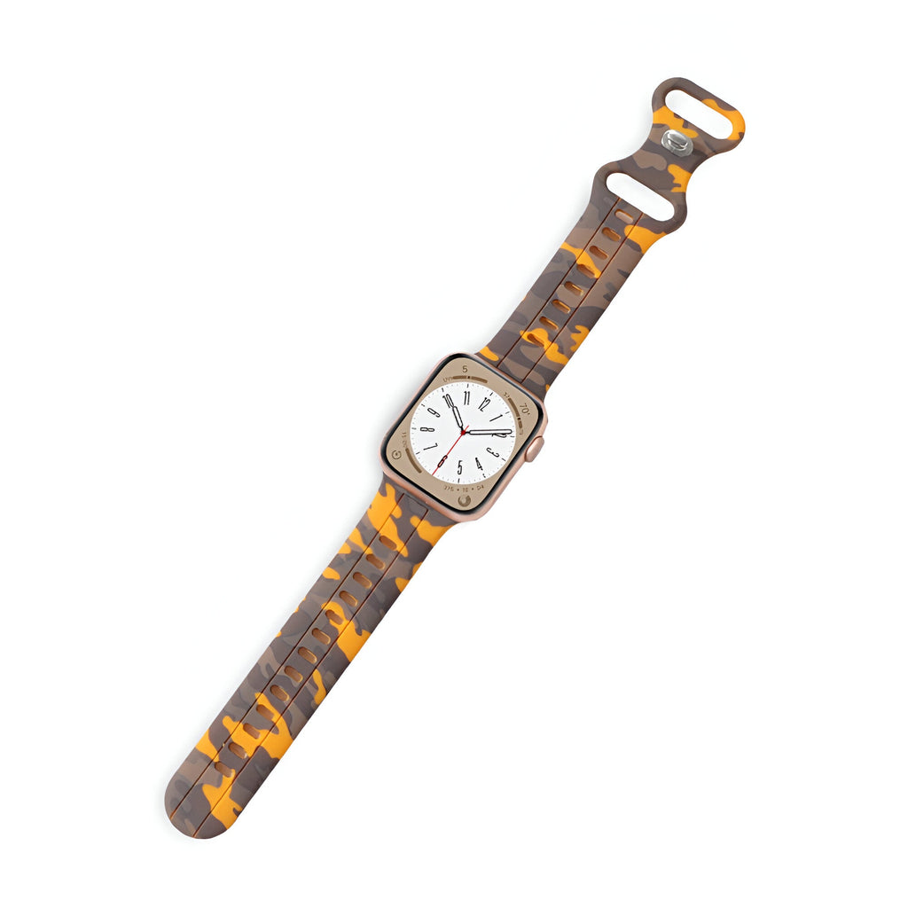 Bracelet Apple Watch en silicone à motif camouflage orange et marron pour 38-42 mm.