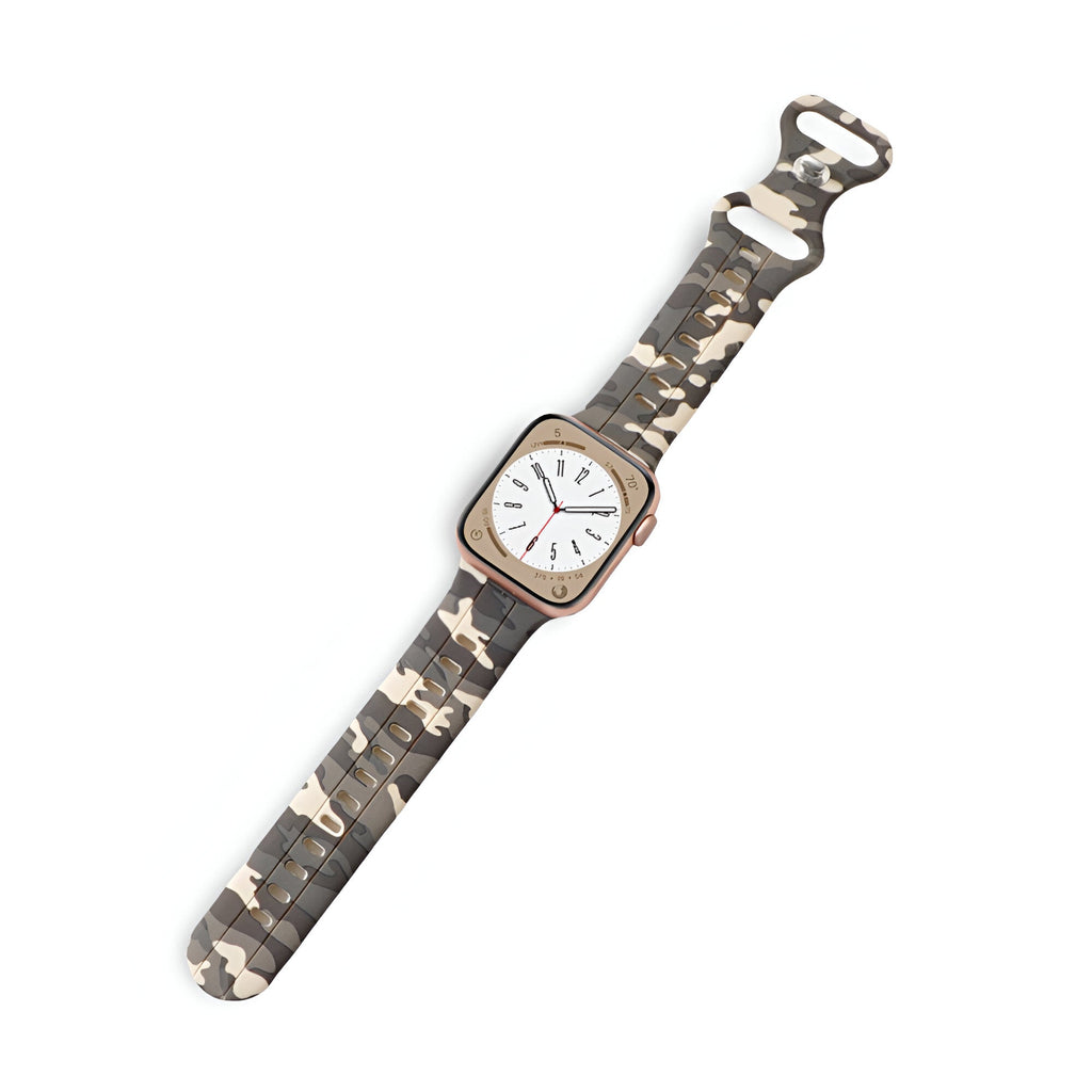 Bracelet Apple Watch silicone vert camouflage taille 38-42 mm modèle Alar.