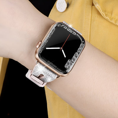 Bracelet Apple Watch en silicone pailleté rose clair pour femme, modèle Rhea, taille 38-42 mm.