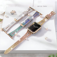 Bracelet Apple Watch en silicone pailleté rose doré, modèle Rhea, style élégant et scintillant.