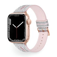 Bracelet Apple Watch rose en silicone pailleté avec boucle rose doré pour femme.
