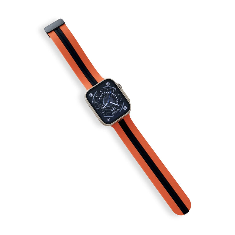 Bracelet Apple Watch silicone orange et noir, modèle Faelan, pour femme, taille 38-42 mm.