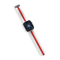 Bracelet silicone blanc avec bande rouge pour Apple Watch, taille 38 à 42 mm.