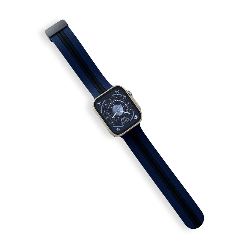Bracelet Apple Watch silicone modèle Faelan bleu et noir taille 38 à 42 mm.