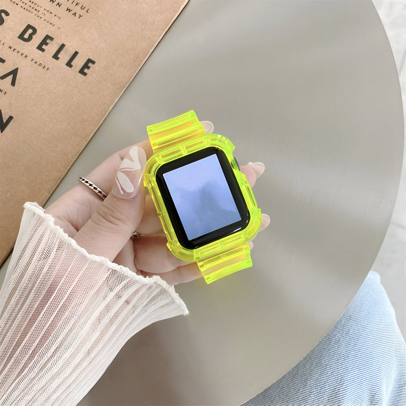 Bracelet Apple Watch en silicone jaune transparent, style Indra, pour femme, taille 38-42 mm.