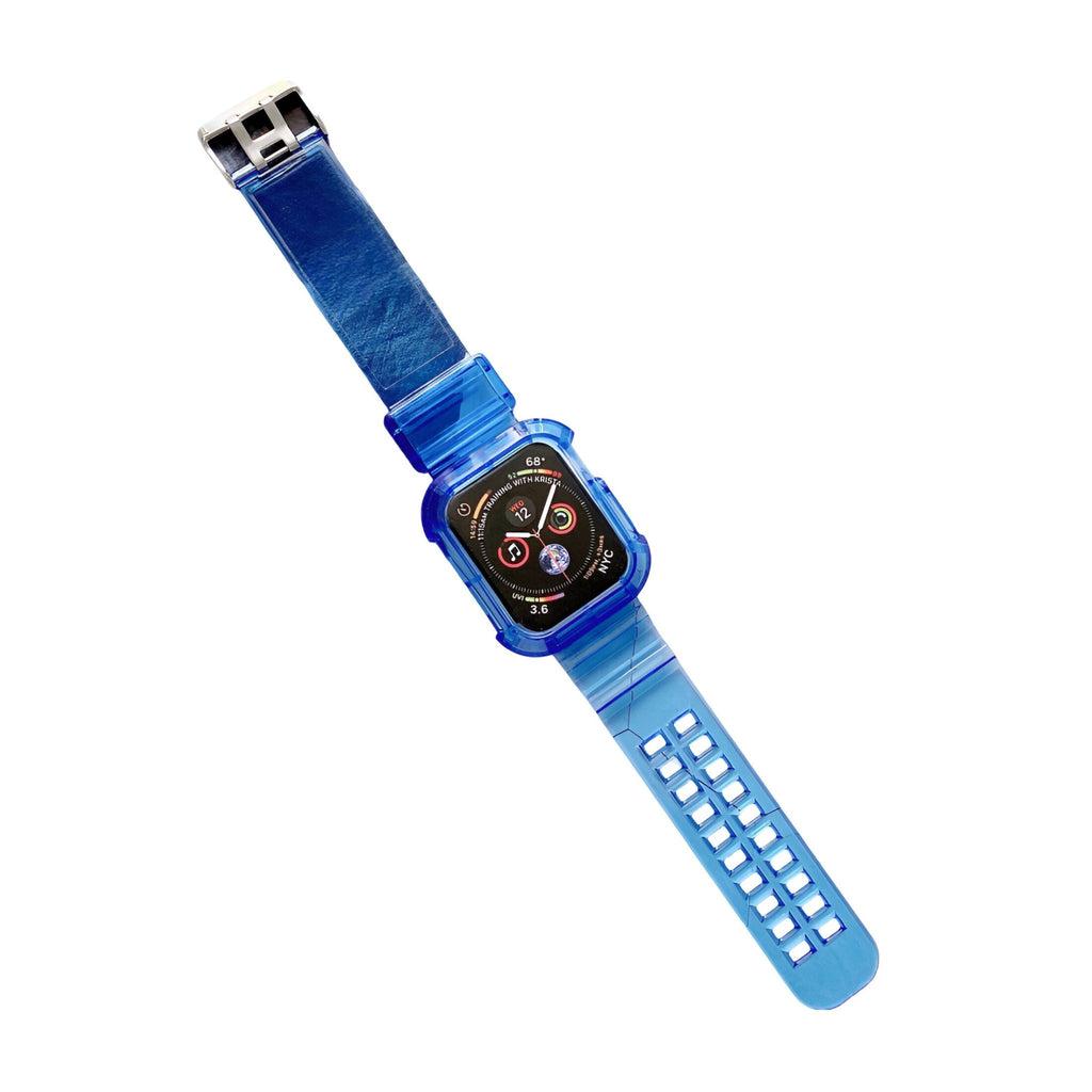 Bracelet Apple Watch Indra en silicone bleu dégradé pour femme, fermeture à boucle classique.